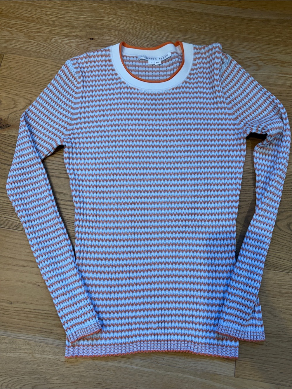 Orange & White Striped Rib Knit Sweater